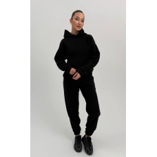 Костюм из плюшевого флиса (кофта с капюшоном+карманом кенгуру+брюки манжета на резинке) черный