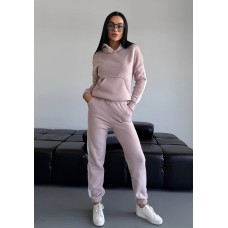 Уютный теплый костюм (кофта с капюшоном+карманом кенгуру+брюки с резинкой по низу) бежевый