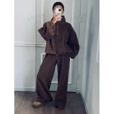 Очень тёплый объемный костюм (толстовка+штаны) двухсторонняя махра мокко