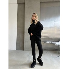 Костюмчик Свитер в рубчик оверсайз и лосинки с эффектом утяжки черный