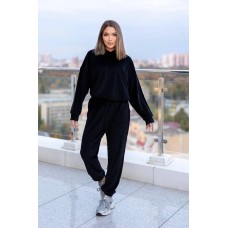 Удобный Велюровый костюм с капюшоном черный