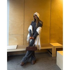 Костюм из ангоры в рубчик (свободные брюки+кофта с воротником стойкой на молнии) графит