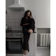 Костюм из ангоры в рубчик (свободные брюки+кофта с воротником стойкой на молнии) черный