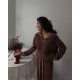 Костюм из ангоры в рубчик (свободные брюки+кофта с воротником стойкой на молнии) мокко