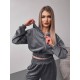 Женский велюровый костюм двойка: кофта с капюшоном+брюки с карманами графит