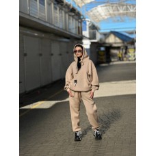 Женский костюм из серии Family style (кофта с капюшоном+брюки низ на манжете с резинкой) бежевый