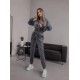 Велюровый костюм двойка: кофта на змейке с капюшоном+штаны с манжетами графит