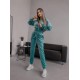 Велюровый костюм двойка: кофта на змейке с капюшоном+штаны с манжетами мята