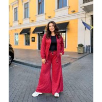 Костюм Брюки-палаццо на резинке со шнурком+кофта на молнии красный