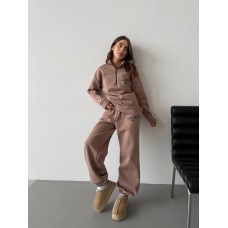 Теплый костюм из трехнитки на флисе (кофта воротник стойкана молнии+брюки низ на резинке) кэмел