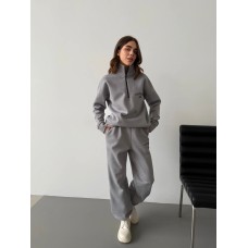Теплый костюм из трехнитки на флисе (кофта воротник стойкана молнии+брюки низ на резинке) серый