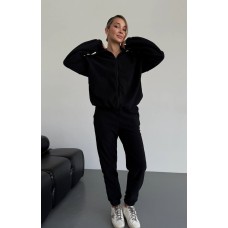 Флисовый костюм (кофта на молнии воротник стойка+брюки с манжетой на резинке) черный