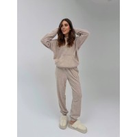 Трикотажный костюм из ангоры (кофта с капюшоном+карманом+брюки низ на резинке) бежевый