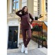Базовый теплый костюм брюки с высокой посадкой+свободная удлиненная кофточка с карманами шоколад