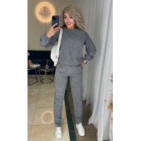 Стильный вельветовый костюм (кофта+брюки со стрелками) серый