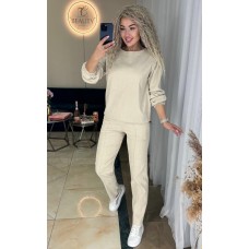 Стильный вельветовый костюм (кофта+брюки со стрелками) молочный