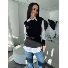 Комплект (рубашки из крепшифона+жилет из ангоры под пояс) черный