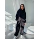 Женский костюм со вставкой канта (оверзайз худи+свободные штаны с кулиской по низу) черный