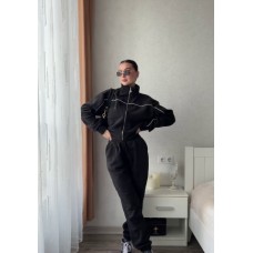 Мягкий костюм из флиса с вставкой канта (кофта на молнии+брюки низ на резинке) черный