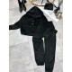 Велюровый теплый костюм (кофта с капюшоном+брюки низ на манжете) черный