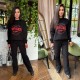 Теплый костюм из трехнитки на флисе (брюки прямого кроя+кофта с накатом) черный