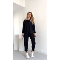 Костюм из креп дайвинга (кофта свободного кроя с ассиметричным низом+брюки зауженные к низу) черный