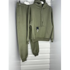 Теплый костюм из серии Family style (кофта с капюшоном+брюки низ на манжете с резинкой) хаки