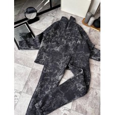 Принтованный флисовый костюм трехнитка на флисе (брюки+кофта воротник на молнии) темный графит
