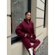 Костюм из хлопка на флисе (кофта с воротником на молнии+брюки с манжетой по низу) бургунди