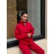 Костюм из хлопка на флисе (кофта с воротником на молнии+брюки с манжетой по низу) красный