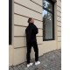 Костюм из хлопка на флисе (кофта с воротником на молнии+брюки с манжетой по низу) черный