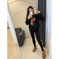 Молодежный костюм (кофта с круглой горловиной+накатом+лосины) черный
