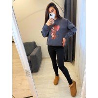 Молодежный костюм (кофта с круглой горловиной+накатом+лосины) графит