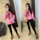 Молодежный костюм (кофта с круглой горловиной+накатом+лосины) розовый