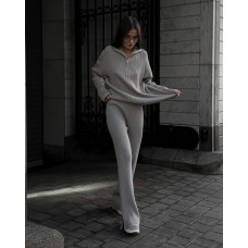 Комфортный костюм  ангора рубчик серый