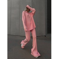 Комфортный костюм ангора рубчик розовый