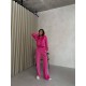 Велюровый костюм со вставкой канта (укороченная кофта на молнии+брюки со стрелами) малина