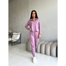 Теплый костюм из ангоры (кофта воротник стойка на молнии+зауженные брюки) пудра