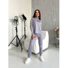 Теплый костюм из ангоры (кофта воротник стойка на молнии+зауженные брюки) серый