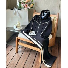 Костюм из двухнитки (кофта с кантом и капюшоном+свободные брюки с манжетами) черный