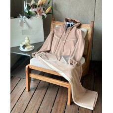 Костюм из двухнитки (кофта с кантом и капюшоном+свободные брюки с манжетами) бежевый