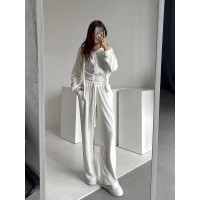 Велюровый костюм оверсайз (зип худи и брюки палаццо) молочный