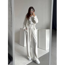Велюровый костюм оверсайз (зип худи и брюки палаццо) молочный