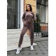 Женский велюровый костюм двойка свитшот со спущенным плечом+штаны мокко