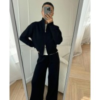 Стильный костюмчик кофта на молнии+штаны (ангора двусторонняя) черный