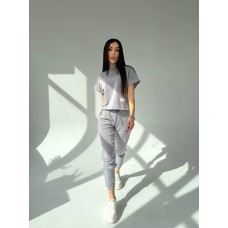Костюм (укороченная футболка с коротким рукавом+джоггеры) двухнитка серый