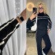 Трикотажный костюм с лентами контрастного цвета (кофта на молнии+брюки прямого кроя) черный