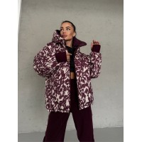 Зимняя куртка из принтованной плащевки по низу кулиска с фиксаторами+капюшон бургунди