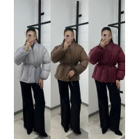 Теплая куртка с шалевым воротником на запах под пояс+наполнитель силикон серый