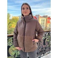 Теплая зимняя куртка Тедди на молнии с карманами шоколад